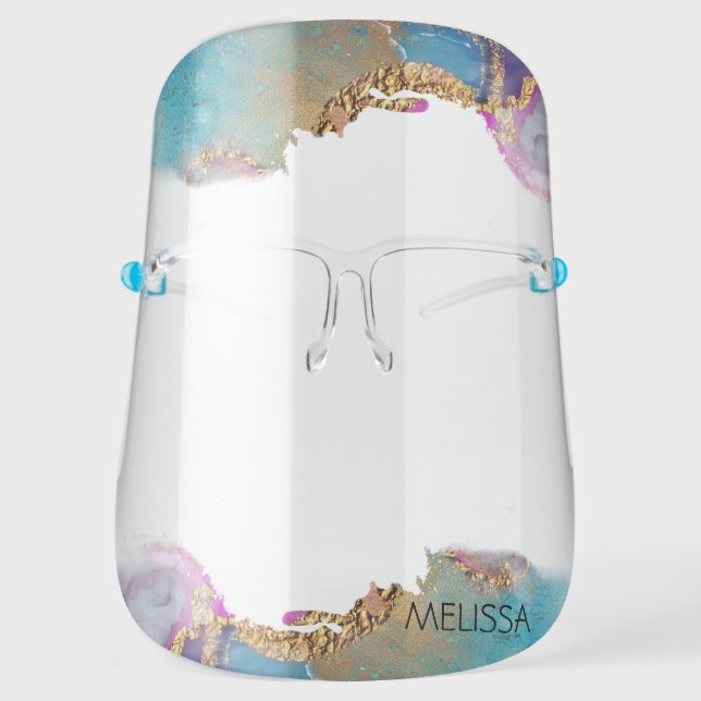 watercolor gold faux foil monogram face shield (Front)