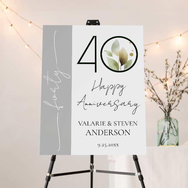 Watercolor Gold Floral 40th Wedding Anniversary Foam Board (In Situ (Stand))