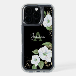 Watercolor Gold Floral Black Bold Monogram Script iPhone 16 Pro Case