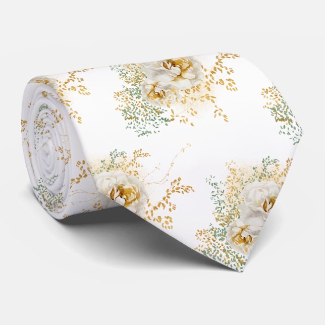 Watercolor Gold Floral Neck Tie (Rolled)