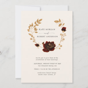 Watercolor Gold Floral Wreath Wedding Invitation