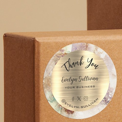 Watercolor Gold Foil Elegant Thank You Classic Round Sticker