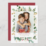 Watercolor Gold Foil Greenery and Holly Photo Holiday Card<br><div class="desc">Happy Holidays! Send holiday wishes to family and friends with this greenery-theme holiday flat card. It features watercolor greenery and holly with faux gold foil accents. The texts are fully editable. Personalize by adding a greeting,  name and photo.</div>