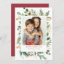 Watercolor Gold Foil Greenery and Holly Photo Holiday Card