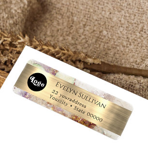 Watercolor gold foil logo return address label