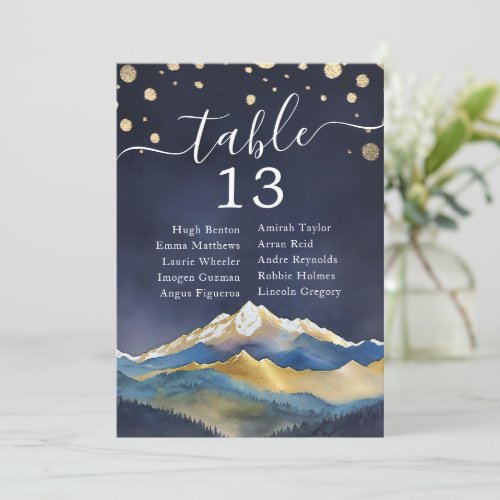 Watercolor Gold Foil Mountain Wedding Table Number