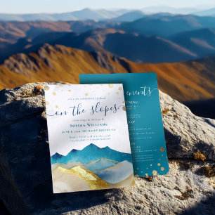 Watercolor Gold Foil Mountains Bachelorette Party Invitation