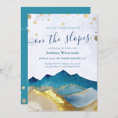 Watercolor Gold Foil Mountains Bachelorette Party Invitation