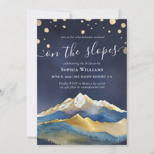 Watercolor Gold Foil Mountains Bachelorette Party Invitation