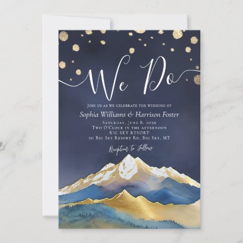 Watercolor Gold Foil Mountains We Do Wedding Photo Invitation