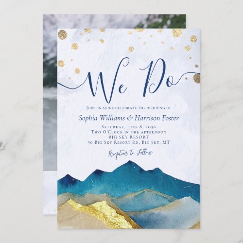 Watercolor Gold Foil Mountains We Do Wedding Photo Invitation