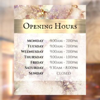Watercolor Gold Foil Opening Hours Window Cling