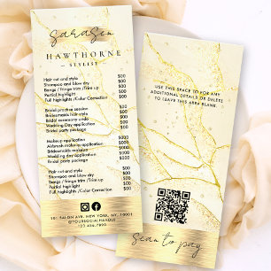 Watercolor Gold Foil Price List Scan to Pay QR Rack Card