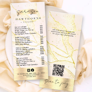 Watercolor Gold Foil Price List Scan to Pay QR Rack Card