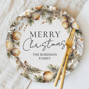 Watercolor Gold Foliage Christmas Paper Plates