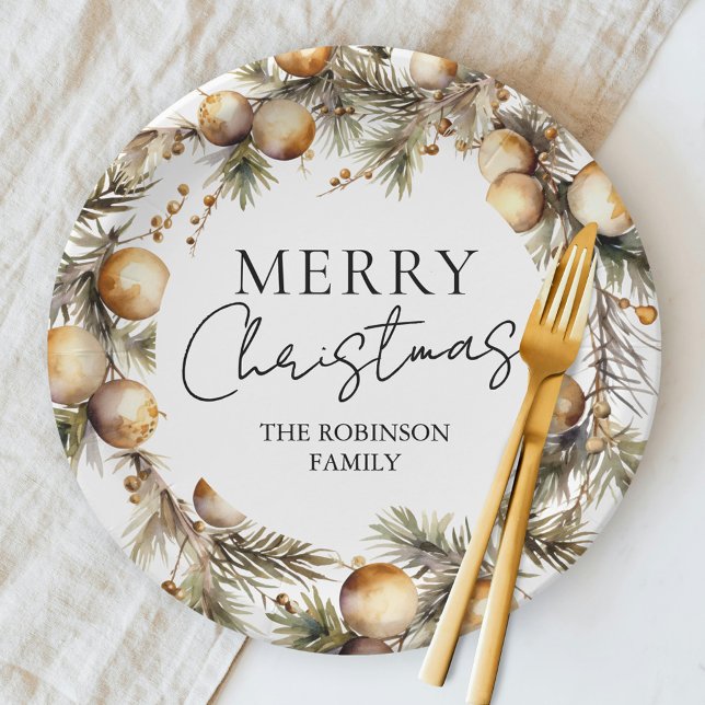 Watercolor Gold Foliage Christmas Paper Plates (Creator Uploaded)