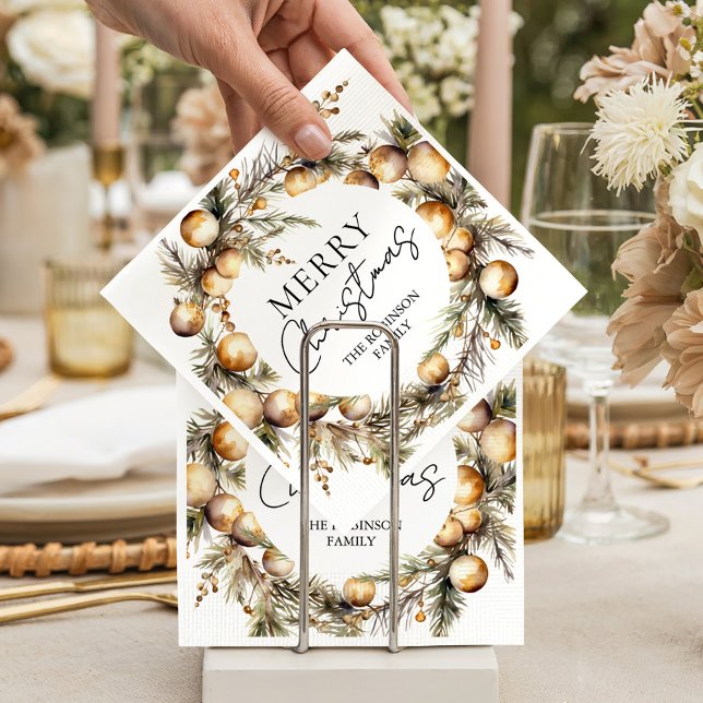 Watercolor Gold Foliage Christmas Party Napkins (Creator Uploaded)