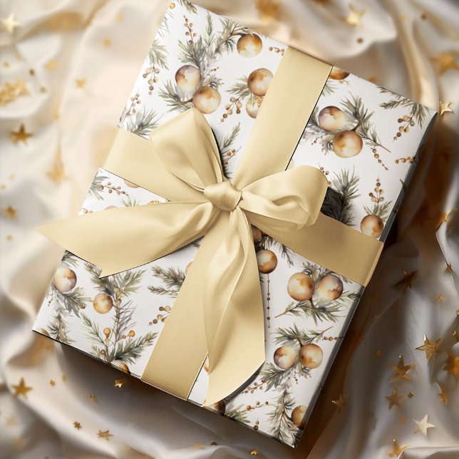 Watercolor Gold Foliage Christmas Wrapping Paper Sheets (Creator Uploaded)