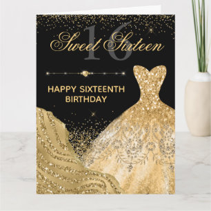 Watercolor Gold Glitter Dress Sweet 16 Birthday Card