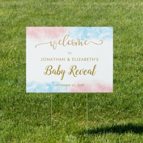 Watercolor Gold Glitter Gender Reveal Welcome Sign