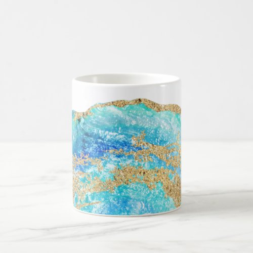 *~* Watercolor Gold Glitter Geode Rock Agate Coffee Mug