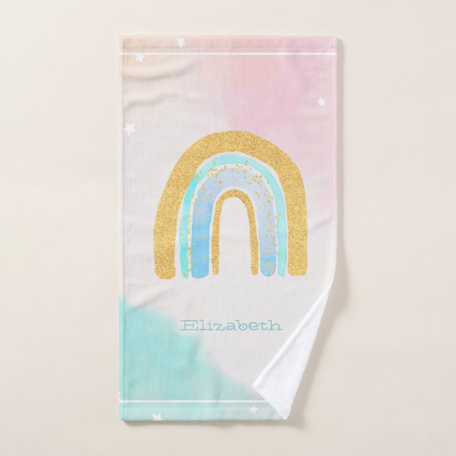 Watercolor Gold Glitter Rainbow  Bath Towel Set (Hand Towel)