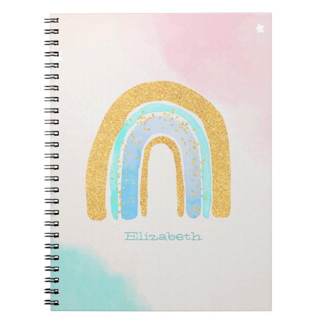 Watercolor Gold Glitter Rainbow  Throw Pillow Notebook (Front)