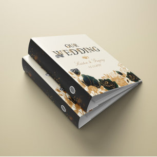 Watercolor Gold Green Roses Elegant Wedding Binder