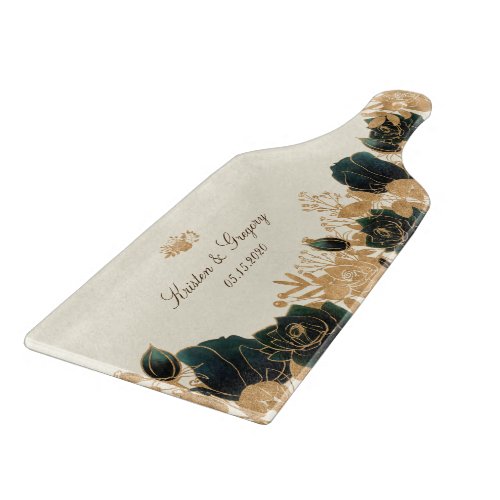 Watercolor Gold Green Roses Elegant Wedding Cutting Board