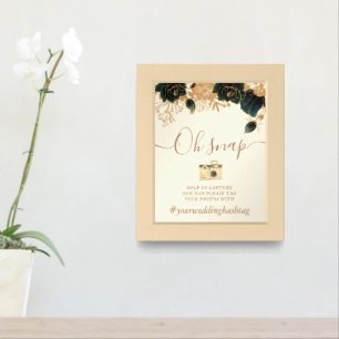 Watercolor Gold Green Roses Hashtag Sign