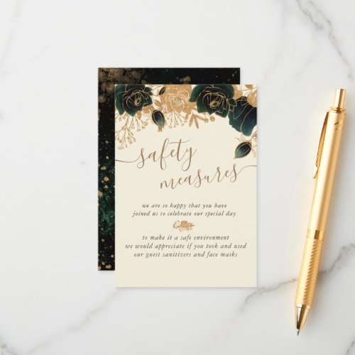 Watercolor Gold Green Roses Safety Measures  Enclosure Card