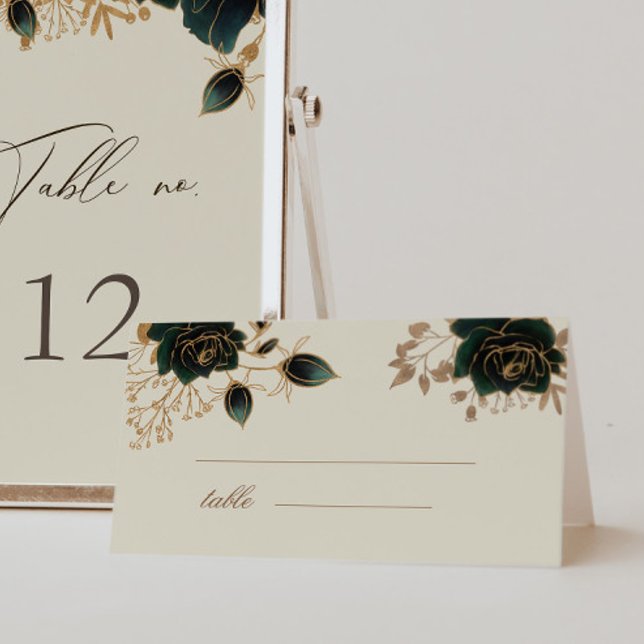 Watercolor Gold Green Roses Wedding Table Card (Creator Uploaded)