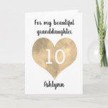 Watercolor Gold Heart 10th Birthday Card<br><div class="desc">A watercolor gold heart 10th birthday for her,  which can be personalized on the front with her name. The inside reads a sweet birthday message which can also be personalized. This modern tenth birthday card would make a great keepsake for granddaughter,  daughter,  etc.</div>