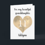 Watercolor Gold Heart 11th Birthday Granddaughter Card<br><div class="desc">A personalized heart 11th birthday card for granddaughter that features a watercolor gold heart. You can personalize gold heart with the age you need and add her name underneath the heart. The inside card message reads a heartfelt birthday message, which you can easily personalize if wanted. The back of this...</div>