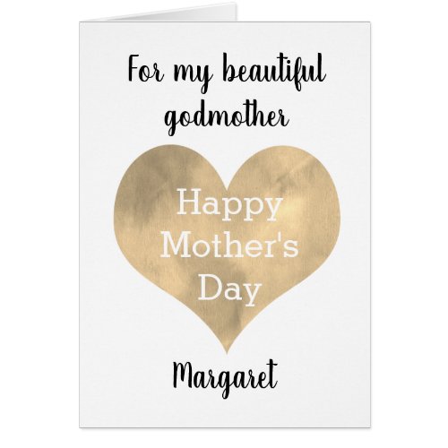 Watercolor Gold Heart Mothers Day Godmother