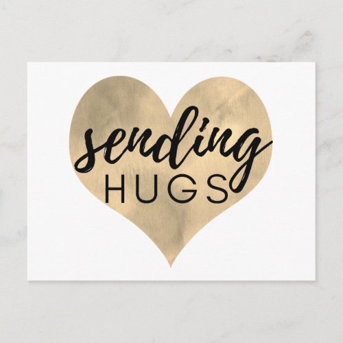 Watercolor Gold Heart Sending Hugs Postcard