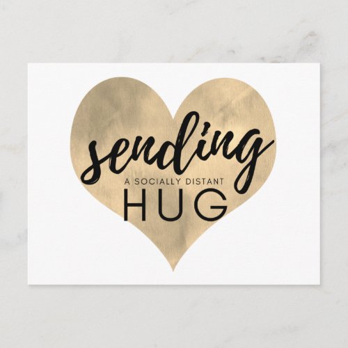 Watercolor Gold Heart Social Distancing Hug Postcard
