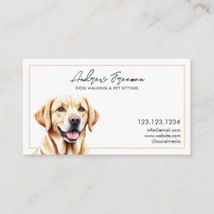 Watercolor Gold Labrador Dog Walking Business Card