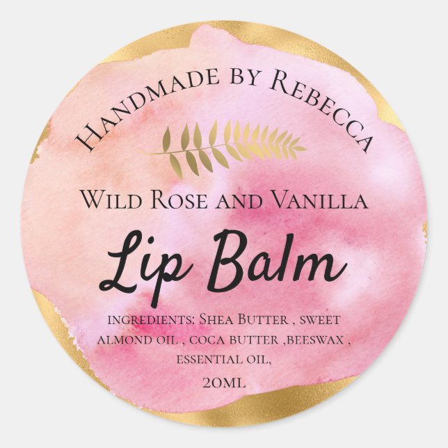  Watercolor & Gold Lip Balm Classic Round Sticker (Front)