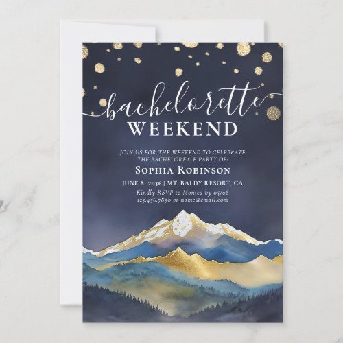Watercolor Gold Mountain Bachelorette Party Weeken Invitation