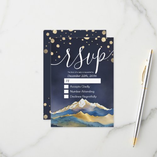 Watercolor Gold Mountain Wedding RSVP Kindly Reply