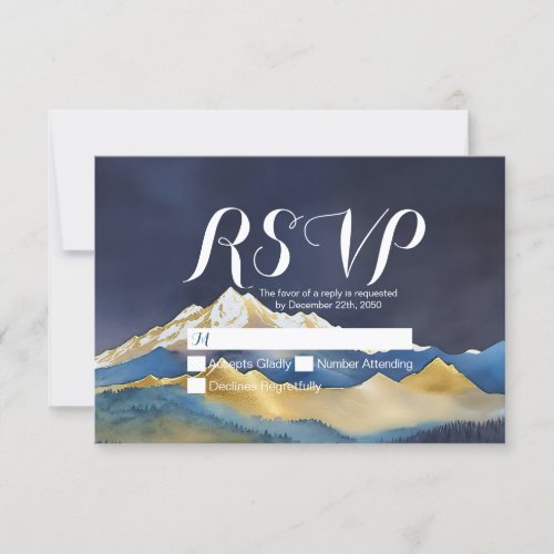 Watercolor Gold Mountain Wedding RSVP Kindly Reply