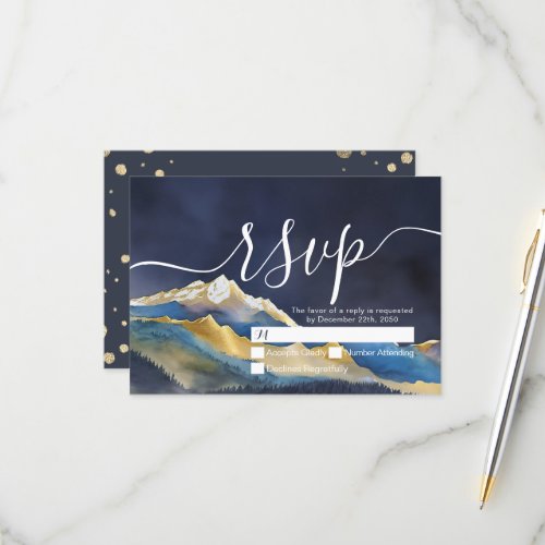 Watercolor Gold Mountain Wedding RSVP Kindly Reply
