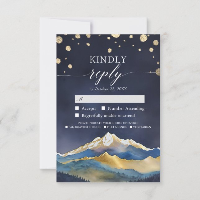 Watercolor Gold Mountain Wedding RSVP Kindly Reply (Front)