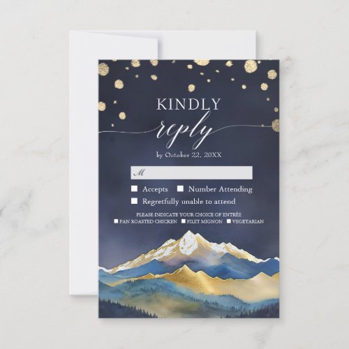 Watercolor Gold Mountain Wedding RSVP Kindly Reply