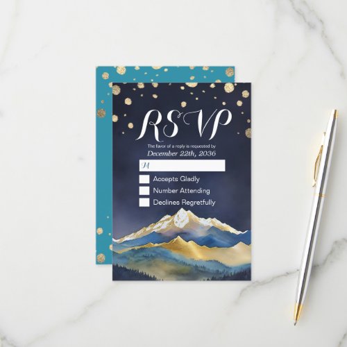 Watercolor Gold Mountain Wedding RSVP Kindly Reply