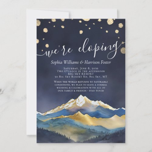 Watercolor Gold Mountains Photo Wedding Elopement  Invitation