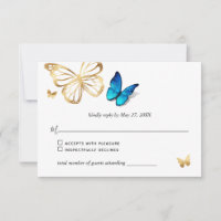 Watercolor Gold Navy Blue Butterfly Rustic Wedding
