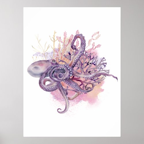 Watercolor  Gold Octopus Wall Art Poster