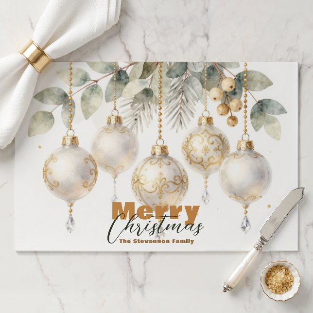 Watercolor Gold Ornaments Christmas Paper Placemat (Creator Uploaded)